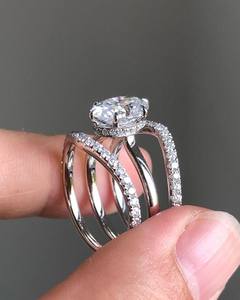 Conjunto de Anillos de Boda de 3 Piezas con Diamantes Cultivados en Laboratorio de Corte Ovalado, Tendencia en EE. UU., Oro Sólido de 14k, Joyería Fina - Product Image 3