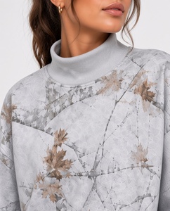 Conjunto de 2 Piezas con Estampado Floral para Mujer, Sudadera de Cuello Alto y Pantalones Anchos, Corte Holgado, Informal, para Todas las Temporadas, con Logotipo Personalizado - Product Image 5