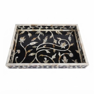Fine Quality Mother of Pearl Tray Round <b>Mosaic</b> MOP Inlay Serving Tray with Handles Decorative Shell Coffee Table Ottoman Tray - Product Image 4