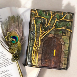 สมุดบันทึกหนังสือคาถาแม่มดสีเขียวพร้อมประตูเทพนิยาย สมุดบันทึกพ่อมดแม่มดทำมือ สมุดบันทึกโบราณ - Product Image 4