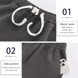 Shorts cargo gris pour hommes avec cordon de serrage à la taille et plusieurs poches, style décontracté, taille mi-haute, en coton respirant, type Bermuda - Product Image 3