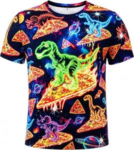 Men's Short Sleeve O-Neck T-Shirt <b>With</b> <b>Dinosaur</b> Pizza Space Cartoon Print Regular Fit Casual Style 100% Polyester Woven <b>Fabric</b> - Product Image 1