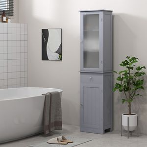 "Gray Minimalist Rattan/MDF <b>Tall</b> Bathroom/Narrow <b>Storage</b> Cabinet with Acrylic Door Drawer 3 Shelves" - Product Image 2