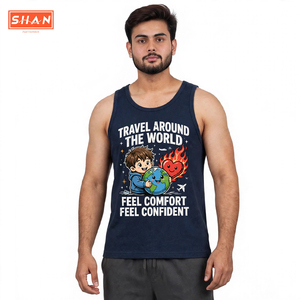 เสื้อกล้ามคอกลมสีดำสำหรับผู้ชาย SHAN ลายการ์ตูนพิมพ์กราฟิก เสื้อแขนกุดลำลอง ทรงเข้ารูป ผ้าฝ้าย 100% ระบายอากาศได้ดี เนื้อผ้าถักแบบเจอร์ซีย์ - Product Image 1