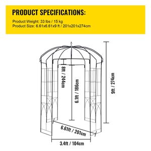 Arche de jardin en fer forgé robuste en forme de cage à oiseaux, 9 po de haut x 6,6 po de large, pour arche de mariage, treillis et plantes grimpantes - Product Image 6