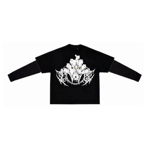 เสื้อยืดโอเวอร์ไซส์ผ้าคอตตอนเนื้อหนา พิมพ์ลาย DTG คุณภาพสูง ล้างสีแบบ Dirty Wash ประดับมุกและอัญมณี แขนยาวสองชั้น แบบครอป - Product Image 1