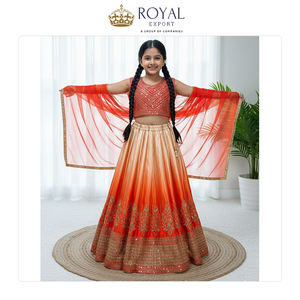 Magnifique collection de vêtements indiens pour enfants en soie Chinnon lourde et douce avec bordure en filet et dentelle, Dupatta Lehenga Choli - Product Image 6