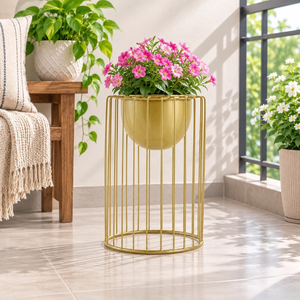 Support de plante en métal haut avec pot suspendu, support rond pour pot de fleurs, présentoir décoratif pour plantes d'intérieur pour balcon et salon - Product Image 2