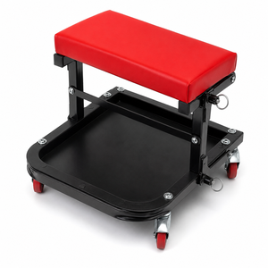 Foldable C-<b>Frame</b> Rolling Stool with Tool Tray Heavy Duty Steel 2" Wheels Black/Red for Garage Automotive Detailing GAPSTL003 - Product Image 1