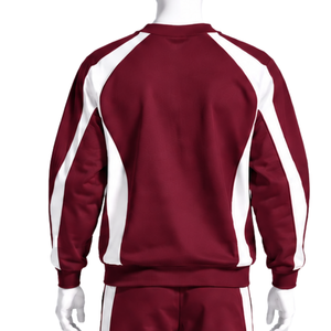 Ensemble de survêtement unisexe bordeaux avec sweat-shirt à col rond et pantalon de jogging, rayures contrastées, tenue de sport décontractée pour l'entraînement - Product Image 4