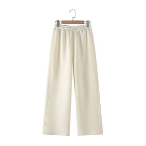 Pantalon décontracté rose en polyester, coupe large et ample, taille mi-haute, couleur unie, tissu tissé, respirant et léger pour le printemps - Product Image 6