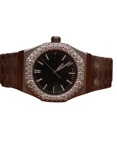 Reloj Cronógrafo de Lujo Personalizado con Incrustaciones de Diamantes, Esfera Negra para Hombre, Reloj Hip Hop con Diamantes Moissanite VVS, Correa Sencilla y Subesferas - Product Image 1