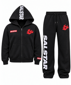Ensemble de survêtement noir personnalisé pour homme, sweat à capuche zippé et pantalon de jogging, ensemble de survêtement sport en molleton de coton premium, fabricant - Product Image 1
