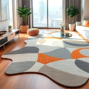 Tapis artisanal géométrique abstrait de forme irrégulière, tapis moderne multicolore pour la décoration du salon et de la chambre - Product Image 2