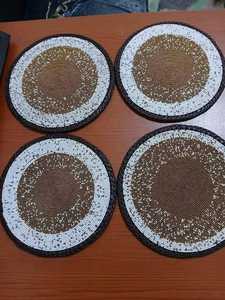 Set of 4 Handmade <b>Beaded</b> Table <b>Placemats</b> with Leather | African <b>Beaded</b> Dining | Heat-Resistant & Durable - Product Image 1
