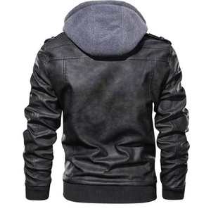 Veste de moto en cuir PU pour homme Single Star Traders, doublure en coton respirant, fermeture à bouton unique, coupe-vent, hiver, noir, slim - Product Image 2