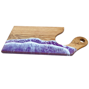 Planche à découper en bois rectangulaire, faite à la main, style côtier, design vague en résine violette, pour la cuisine - Product Image 1