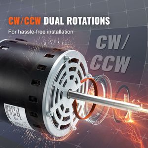 Motore per Ventilatore di Forno 3/4HP 208/230V con 5 Velocità 1075RPM Telaio 48 Lunghezza Albero 4.8\" 10 F/450V Capacità Rotazione CW/CCW 12V - Product Image 5