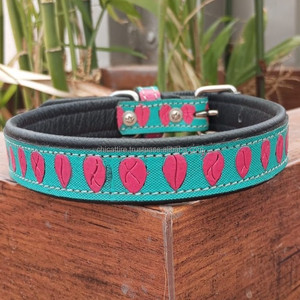 Turquoise Tooled Leather Western Style Dog Collar 100% Genuine Leather Padded Collar Premium High Quality Leather Dog Collars - Product Image 4