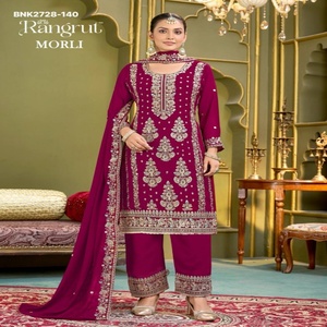 Ensemble Kurti, pantalon et dupatta en Georgette brodée à manches droites et longues, à prix avantageux, pour la vente en gros - Product Image 1