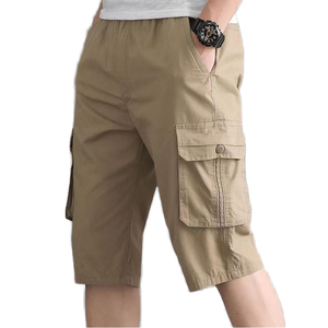 Summer Men's Canvas <b>Cargo</b> <b>Shorts</b> Mid Waist Elastic Breathable Eco-Friendly Anti-Wrinkle Knee Length 6 Pockets Casual - Product Image 1