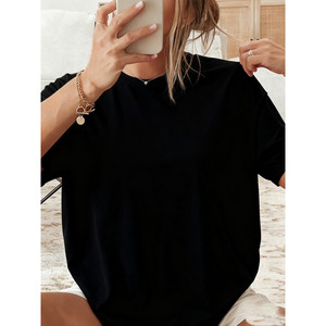 T-shirt en polyester uni teint, col en V, coupe classique, écologique, respirant, anti-plis, anti-rétrécissement, séchage rapide, anti-boulochage pour femme - Product Image 5