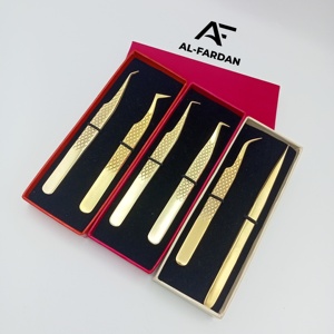 แหนบต่อขนตาเคลือบทอง 24K สีทอง  ขนาด 45 65 90 องศา ปลายเรียวบาง พร้อมกล่องแม่เหล็ก - Product Image 1