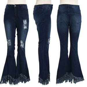 Jeans évasés respirants pour femmes, vente en gros, pantalons en denim amples, logo personnalisé, taille mi-haute, tissu épais, jeans décontractés effet usé - Product Image 6
