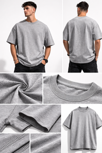 เสื้อยืดแฟชั่นฤดูร้อนสไตล์สตรีทแวร์ลำลอง ระบายอากาศได้ดี เป็นมิตรกับสิ่งแวดล้อม ผ้าฝ้าย 100% สีเทา ไซส์ใหญ่พิเศษ คุณภาพสูงสำหรับผู้ชาย - Product Image 6