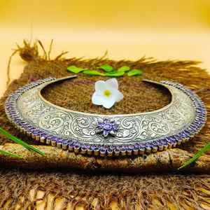 Tribal indio 925 Plata sólida Hasli amatista gargantilla Vintage Rajasthani plata joyería collar regalo perfecto - Product Image 4