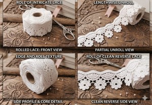 Factory Direct Premium <b>White</b> Polyester Floral and Fan Scalloped <b>Lace</b> Trim - 3D Textured Crochet-Style Border for Saree, Dupatta - Product Image 5