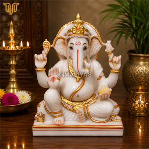 Pure White Marble Ganesh Statue | Handcrafted Lord Ganesha Idol | Premium Marble Ganpati Murti for Home Temple | 8 Inch - Product Image 1