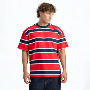 Red Rush Stripe 240 GSM Cotton T-Shirt High Streetwear Boxy Style Oversized T-Shirts Loose Fit Classic Heavyweight Men's <b>Tees</b> - Product Image 1