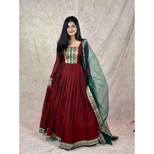 Beautiful <b>Red</b> Wedding Apparel Elegant Gown and Dupatta Size XL for Party Wear JC Brand - Product Image 2