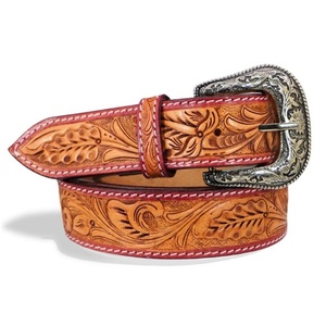 Top Quality Wholesale Supply Tan Premium Western Leather <b>Tooling</b> Belt for Men and Women Floral <b>Engraved</b> antique Brass Buckle Set - Product Image 4