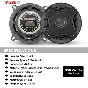 Haut-parleurs coaxiaux 5 voies pour portières de voiture, 5 paires, 350W, 4 ohms, système audio 2 voies avec super tweeter - Product Image 6