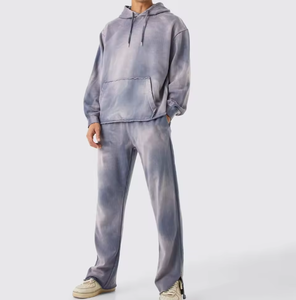 Men’s Vintage Washed <b>Tie</b> Dye Tracksuit – Oversized Hoodie & Wide Leg Sweatpants Casual Streetwear 2 Piece Set - Product Image 1