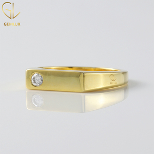 925 <b>Silver</b> Round Cut Moissanite Flush Set Minimalist Signet <b>Ring</b> for Women, Minimalist <b>Solitaire</b> Wedding Band - Product Image 2