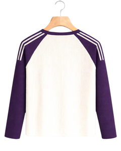 Custom Purple <b>White</b> Raglan Long Sleeve T Shirt Men Ribbed 100% Cotton Crew Neck Casual Baseball <b>Tee</b> OEM Manufacturer Supplier - Product Image 2