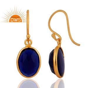 Pendientes de Piedra Preciosa de Corindón Azul, Pendientes de Diseño con Baño de Oro y Plata, Fabricante de Joyería, Colección Clásica - Product Image 3