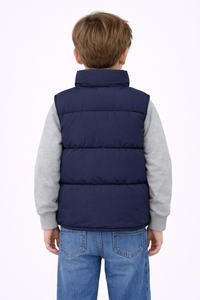 Gilet matelassé pour enfants bleu marine – Veste d'hiver légère matelassée pour garçons avec fermeture à boutons-pression, doublure intérieure douce et poches avant - Product Image 3