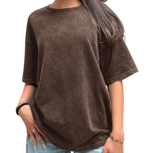 <b>Womens</b> Vintage Washed Look Oversized T <b>Shirt</b> <b>Loose</b> Fit Short Sleeve Crew Neck Casual Streetwear Plain Fashion Top Wholesale - Product Image 1