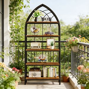 Industrial Curved 5-Tier Bookshelf Freestanding Display <b>Bookcase</b> - Product Image 2