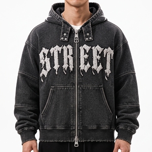 Sweat-shirt à capuche personnalisé pour homme, en molleton de coton épais, délavé, coupe oversize, décontracté, doublé, brodé, écologique, pour l'automne - Product Image 2