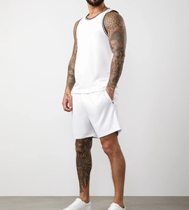 OEM Custom Men’s <b>White</b> Tank Top and Shorts <b>Set</b>- <b>2</b> <b>Piece</b> Gym Sportswear Breathable Quick-Dry Eco-Friendly Slim Fit Workout Outfit - Product Image 1