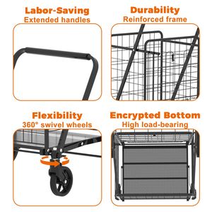 Carrello spesa pieghevole extra large con doppio cestello, rotazione a 360 gradi, su ruote - Product Image 4