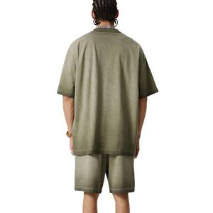 Ensemble short et t-shirt homme OEM, style décontracté, deux pièces, col rond, respirant, été, coton délavé. - Product Image 2