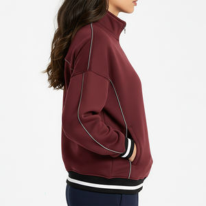 Sweat-shirt pour femme personnalisé OEM/ODM en coton 1005, 280 GSM, fermeture éclair quart, couleur unie, épaules tombantes, sweat-shirt lourd - Product Image 2