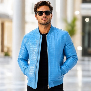 Veste Bomber en Cuir Gaufré 100% Véritable pour Homme, Style Vintage, Motif Écossais, Fermeture Éclair Avant, Décontractée, Été - Product Image 6