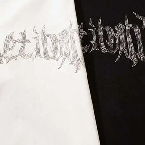 T-shirts personnalisables pour hommes, col rond, coupe courte, effet délavé, avec strass, coupe régulière, respirants, 100% coton, vente en gros, marque privée, haute qualité - Product Image 5
